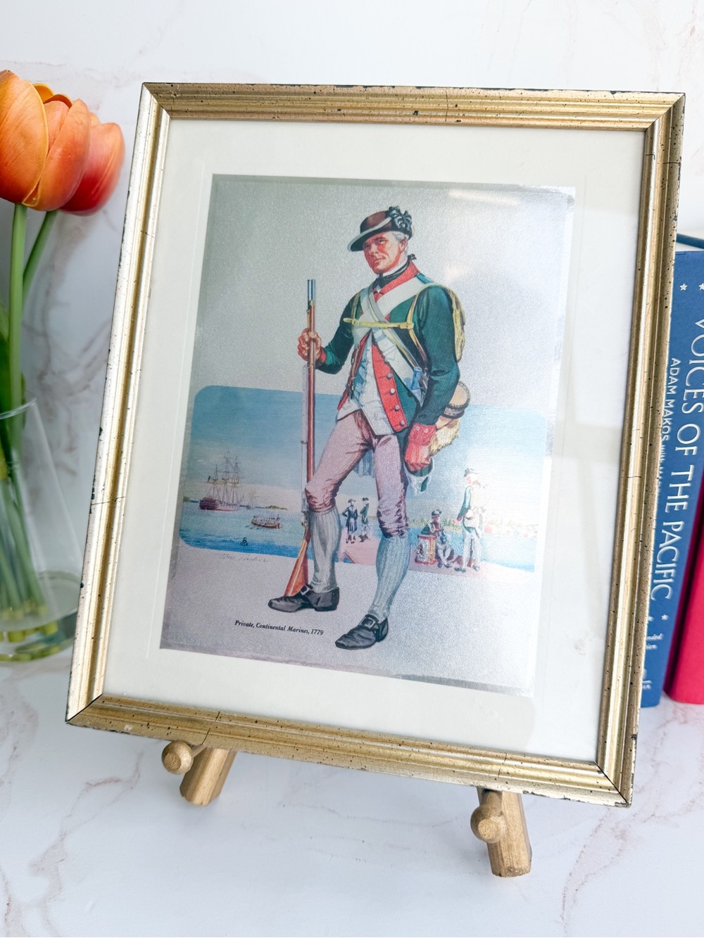 Vintage Framed Metallic Book Plate Illustration - 1779 Continental Marines